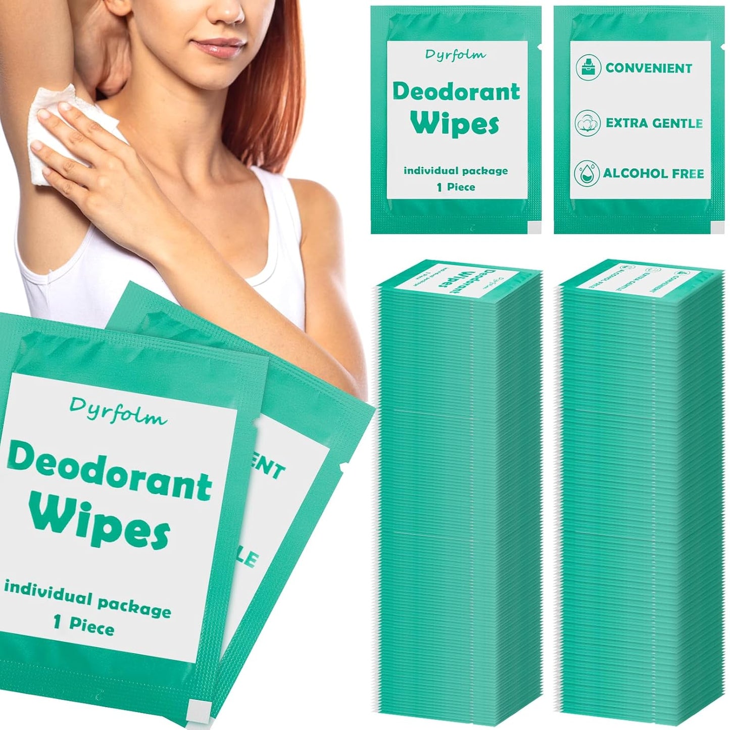 200 Pcs Underarm Deodorant Wipes,Travel Deodorant Wipes,Individually Wrapped Antiperspirant Wipe,Sweat Body Wipe for Women Men Adults Sports Travel Essentials (Green)