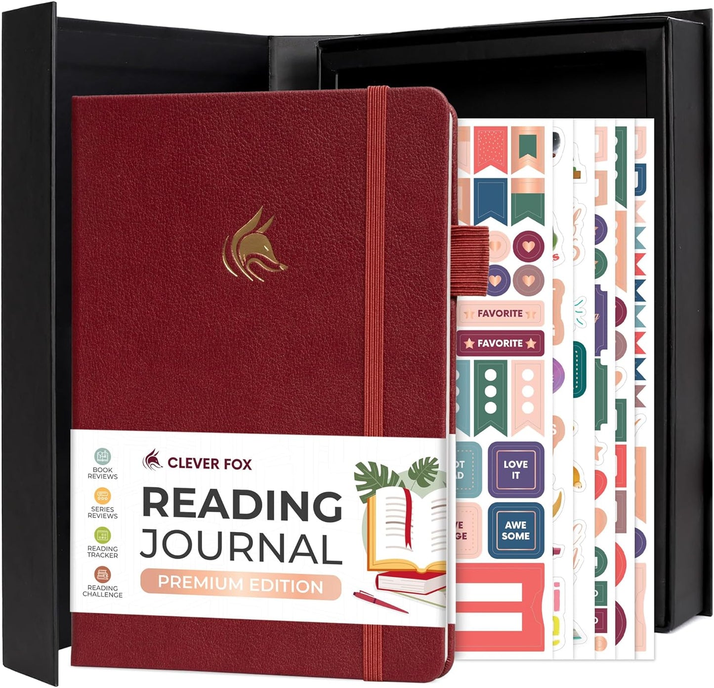 Clever Fox Reading Journal Premium – Review Log Notebook with Reading Tracker – Gifts & Accessories for Book Lovers, Adults & Kids (Burgundy)