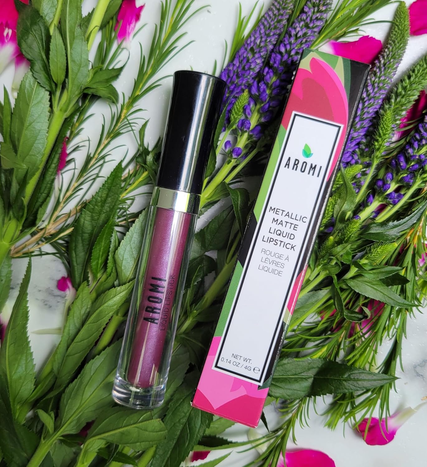 Aromi Metallic Liquid Lipstick | Long-lasting, Waterproof, Lip Color with Shimmery Finish, Vegan, Cruelty-free, Gluten and Paraben Free, Made in USA, Handmade (Vulgar Violet)