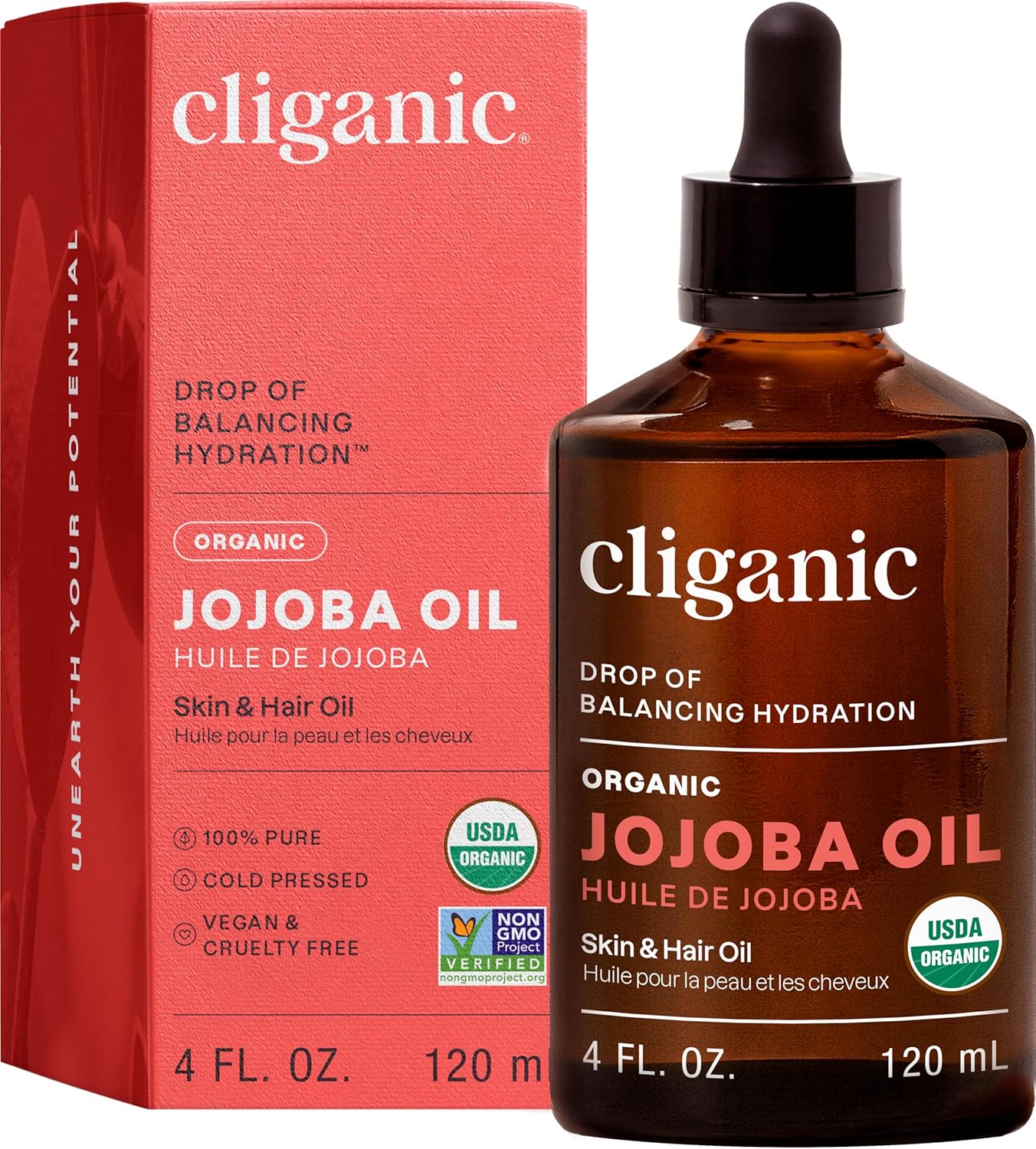 Cliganic Organic Jojoba Oil, 100% Pure (4oz) | Moisturizing for Face, Hair, Skin & Nails | Natural Cold Pressed Hexane Free | Base Carrier Oil