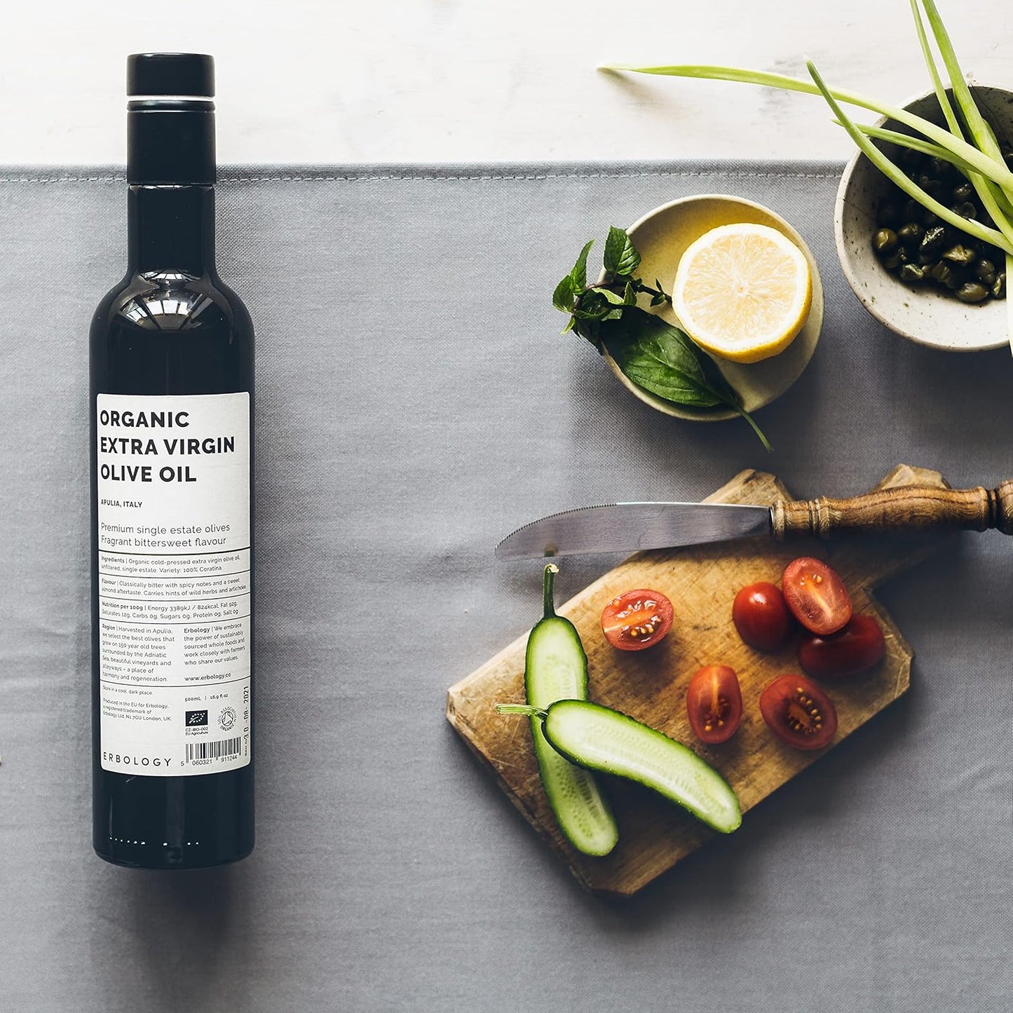 Erbology Organic Extra Virgin Olive Oil 17 fl oz - Early Harvest - 742 mg/kg Polyphenols - 0.15% Free Acidity - 100% Coratina Olives Hand-Picked and Pressed on a Family-Run Single Estate in Apulia, Italy