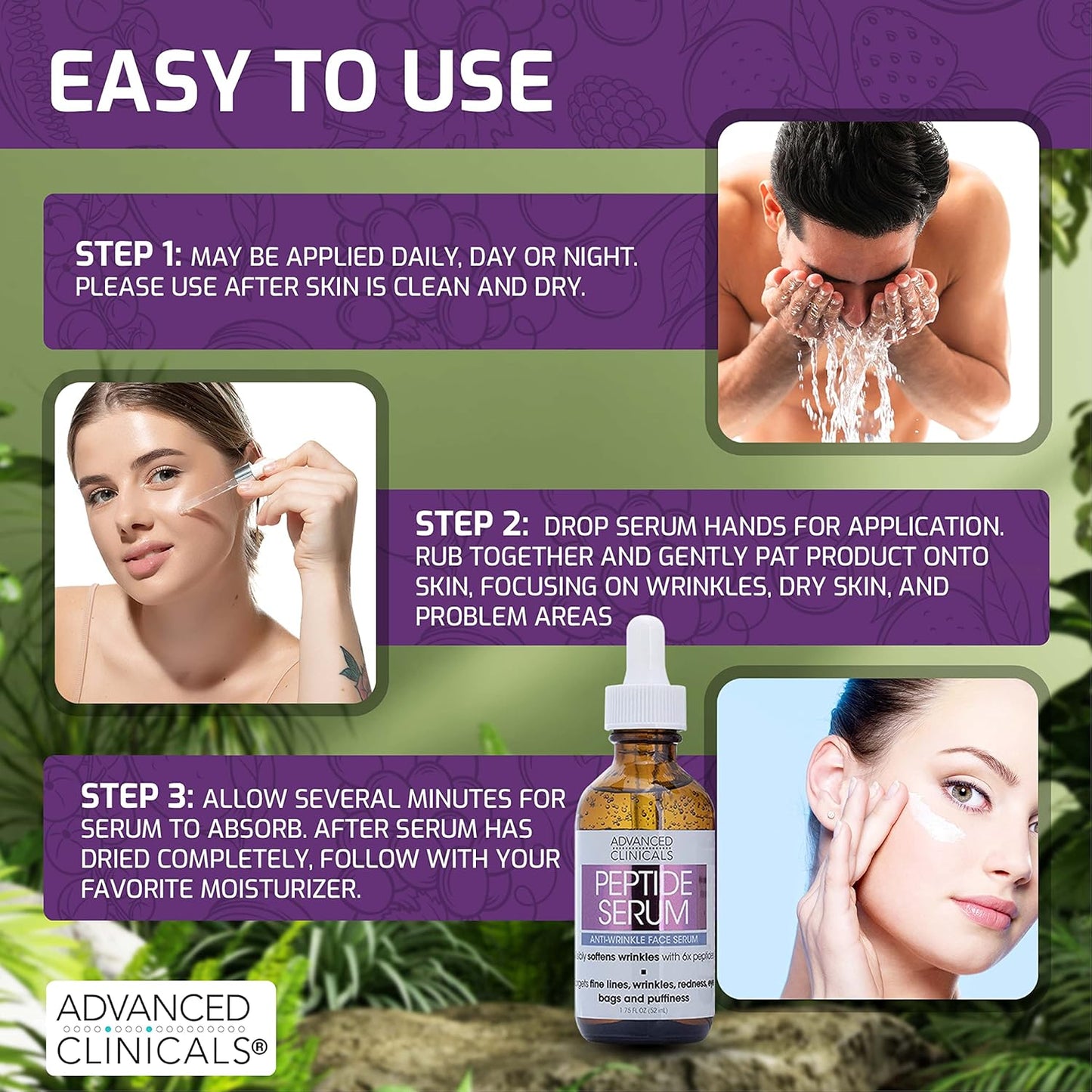 Advanced Clinicals Peptide Facial Serum Moisturizer Skin Care Oil For Face, Wrinkles, Fine Lines, & Puffiness. 6X Peptide Concentrate W/Collagen Plumps, Lifts, & Evens Skin Tone, 1.75 Fl Oz (2-Pack)