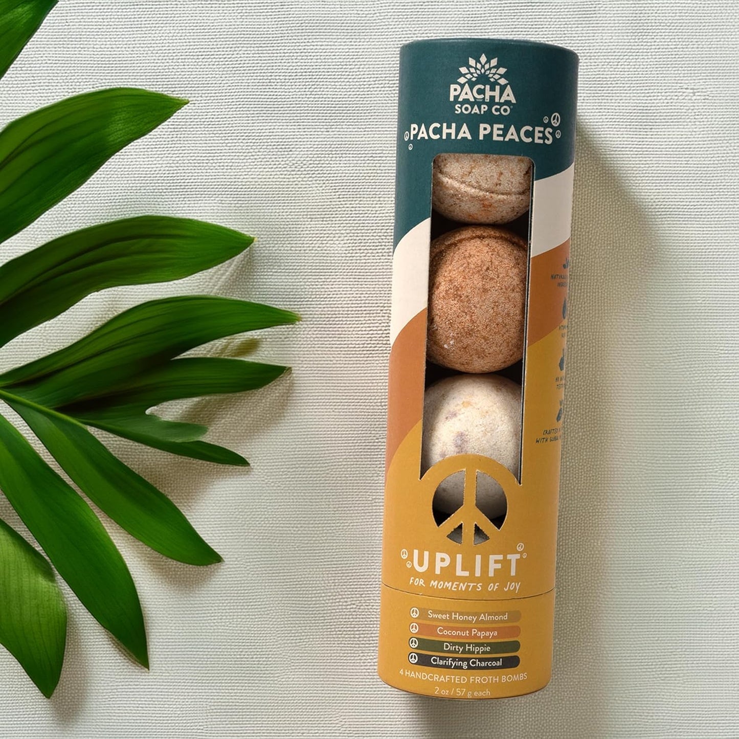 PACHA SOAP Co. Froth Bath Bomb, Pacha Peaces, Uplift, 2-Pack (8-Pieces) - Scents of Almond, Coconut, and Patchouli, & Lemongrass - Nourishing, Moisturizing, Naturally Derived & Handcrafted in The USA