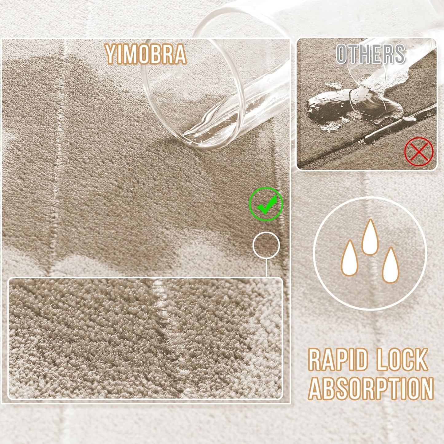 Yimobra Long Bath Mat 44"x24", Super Soft Quick Dry Memory Foam Bathroom Rug, Water Absorbent, Non Slip Backing Machine Washable for Tub Shower, Thick Comfort Support, Beige