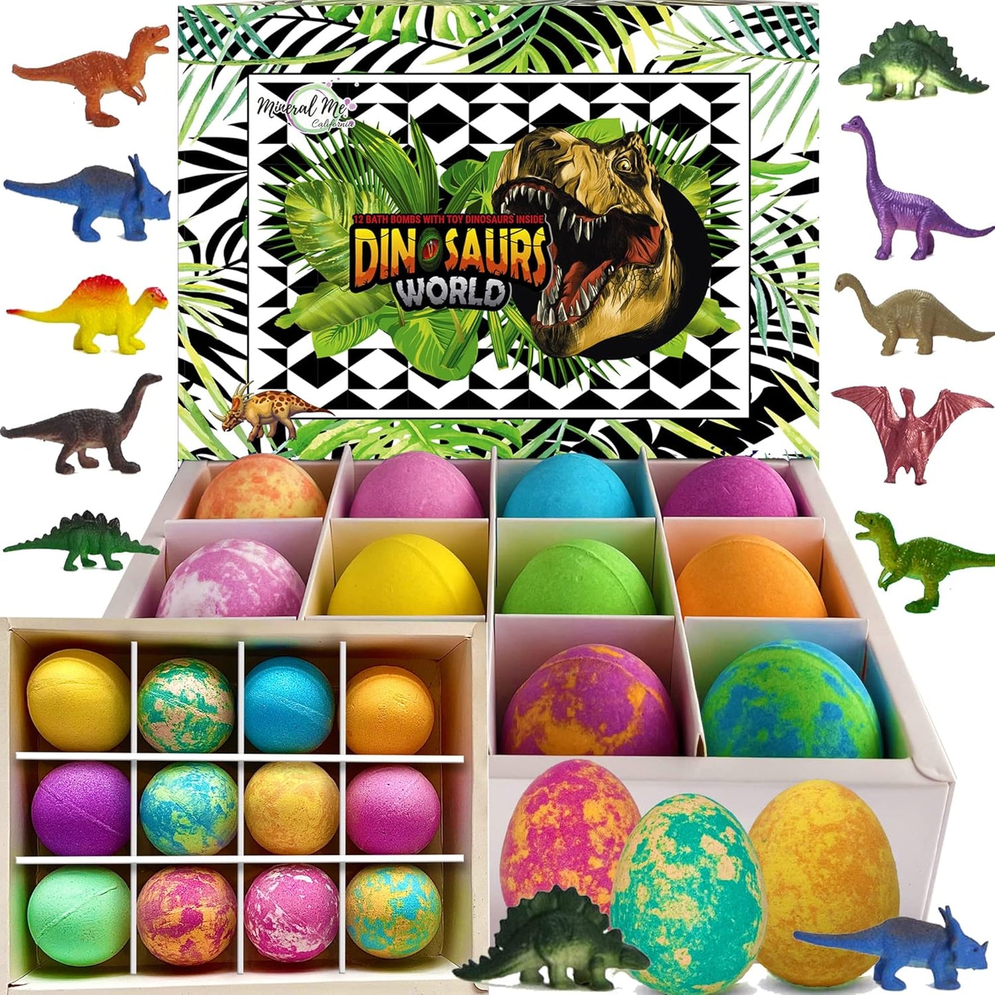 Bath Bombs for Kids with Surprise Inside - 12 Dinosaur Bath Bombs with Toys, Organic Colorful Bubble Bath Fizzies, Dino Egg Bath Bomb w/Rich Bubbles, Birthday Gifts for Kids, Boys, Girls