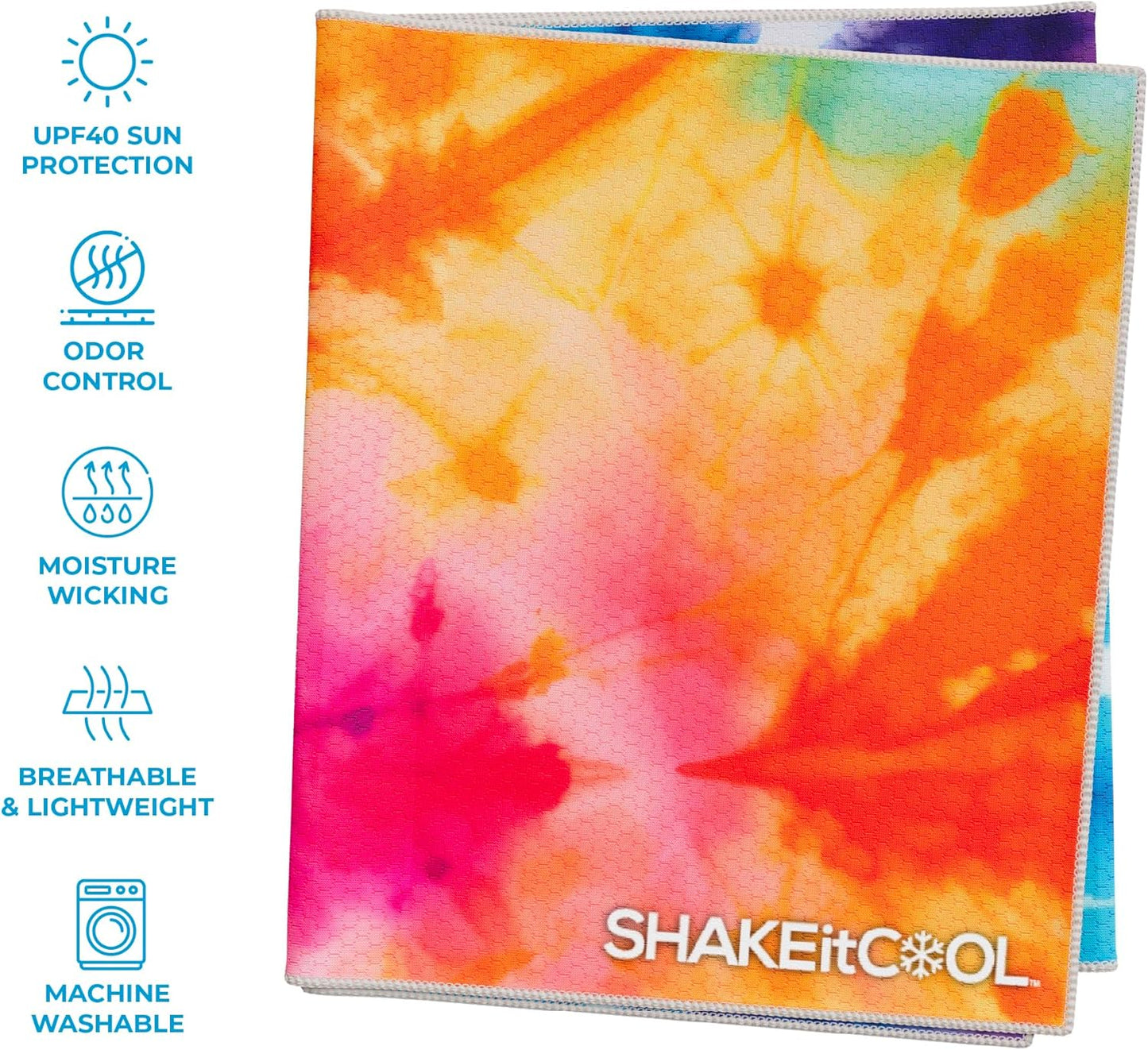 SHAKEitCOOL Extended Size Cooling Towel – Be Cool in Style - Heat Relief, Soft, Lightweight, Sun Protection, Easy Clean - Perfect for Biking, Hiking, Running, Yoga, Golf, Gardening - Tie Dye Ring M