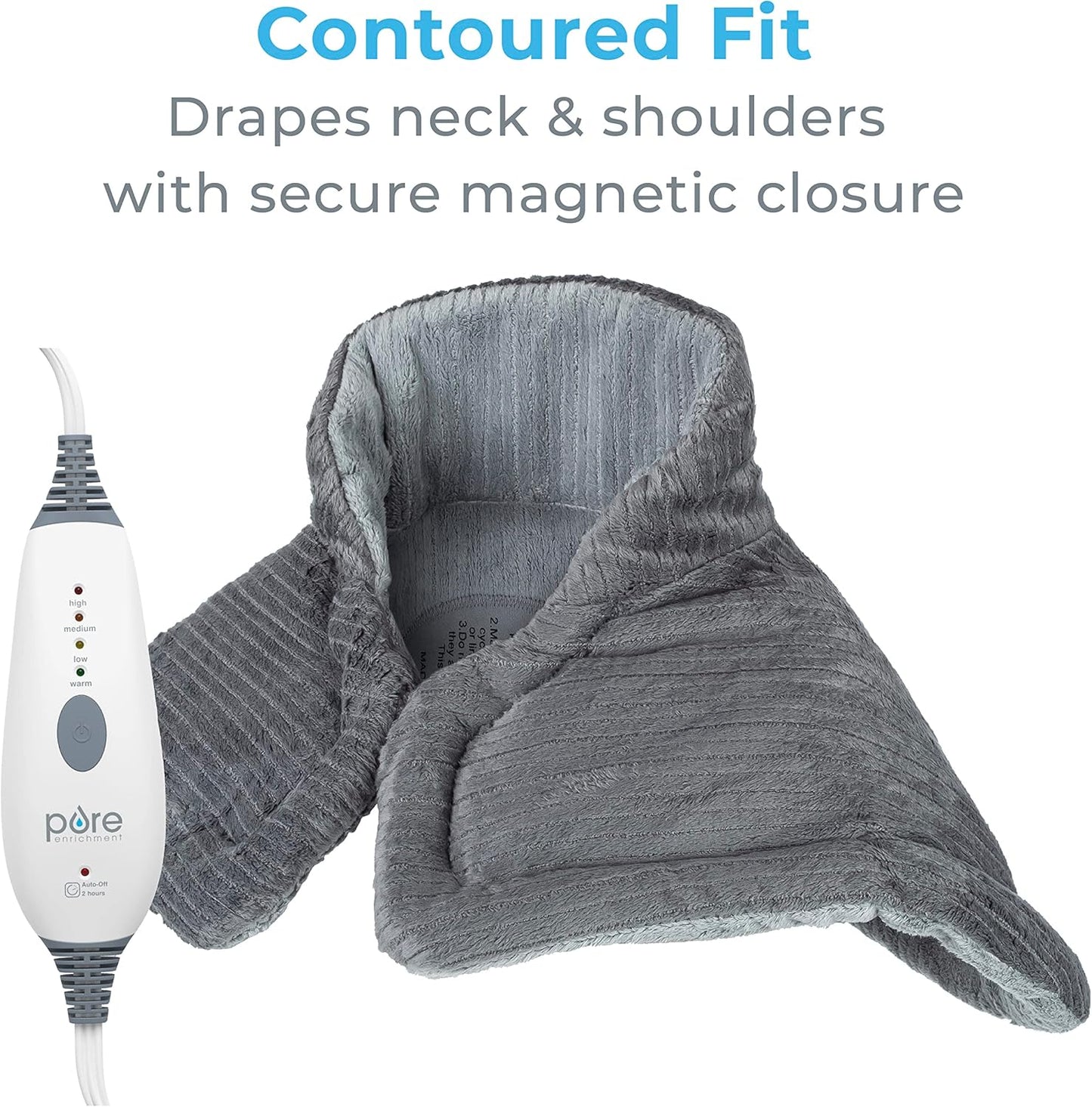 Pure Enrichment PureRelief Neck & Shoulder Heating Pad - 4 Heat Settings, Auto Shut-Off, Universal Fit, Magnet Closure, Soft Micromink, Storage Bag, 5-Year Warranty, Machine Wash (Charcoal Gray)