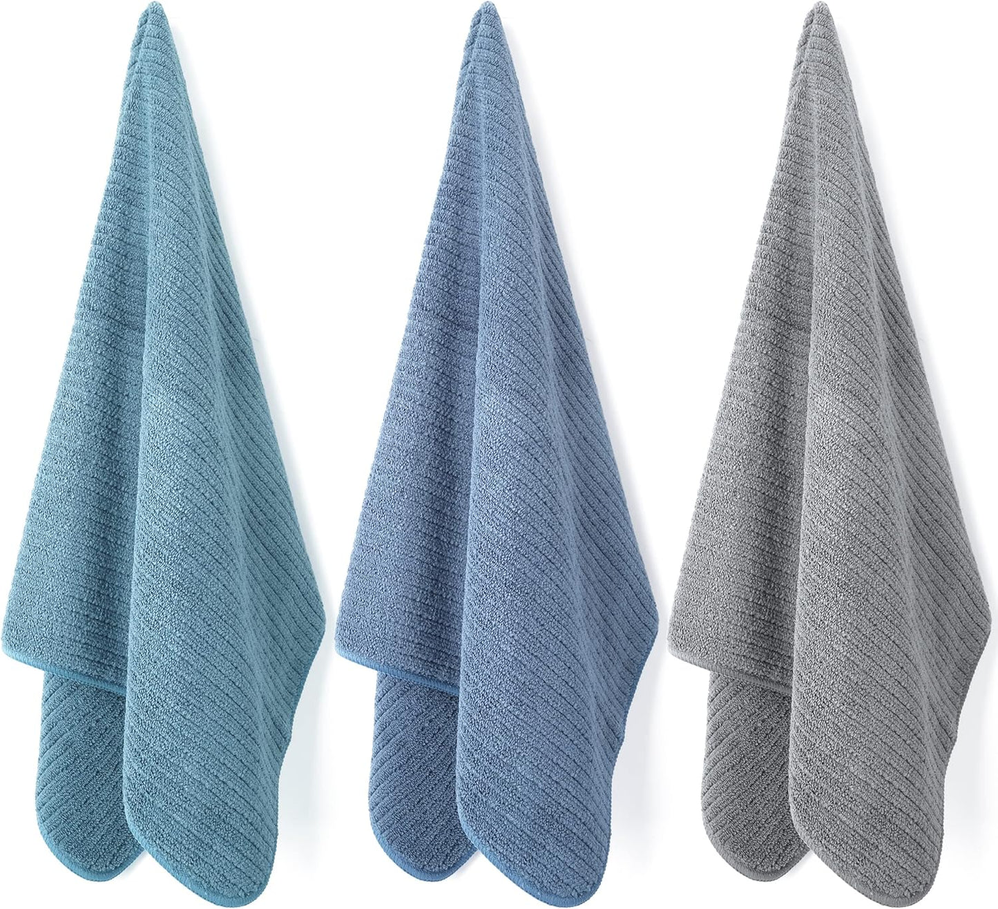 POLYTE Premium Microfiber All-Purpose Ribbed Terry Kitchen Towel, 12 Pack (Blue, Gray, Teal, 16x28 in)