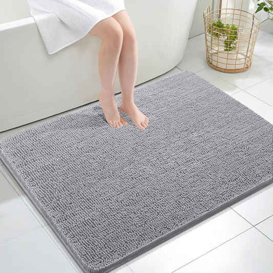 OLANLY Bathroom Rugs 40x32, Extra Soft Absorbent Chenille Bath Rugs, Rubber Backing Quick Dry, Machine Washable Bath Mats for Bathroom Floor, Tub and Shower, Home Decor Accessories, Grey