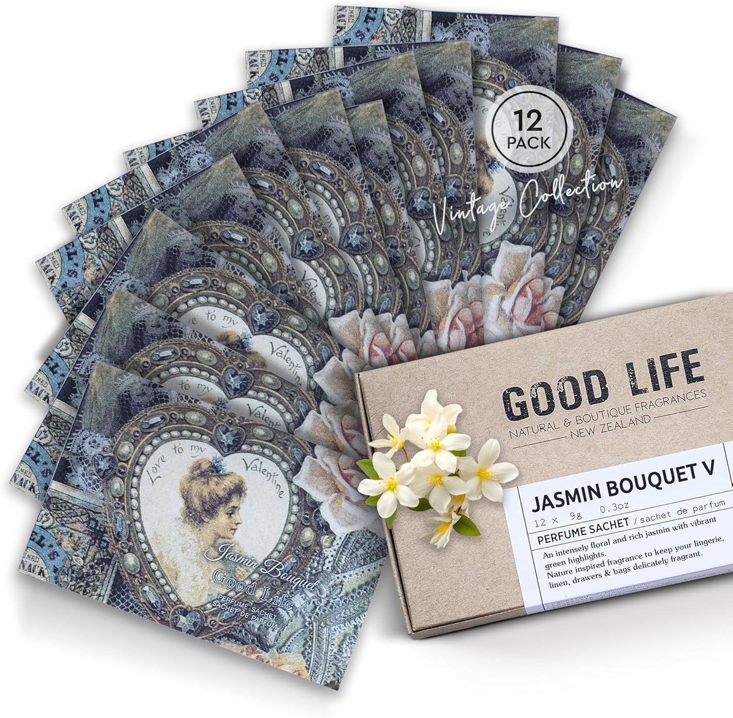 Good Life Jasmin Bouquet Scented Sachets | Designed in New Zealand | 12 Sachets – Vintage