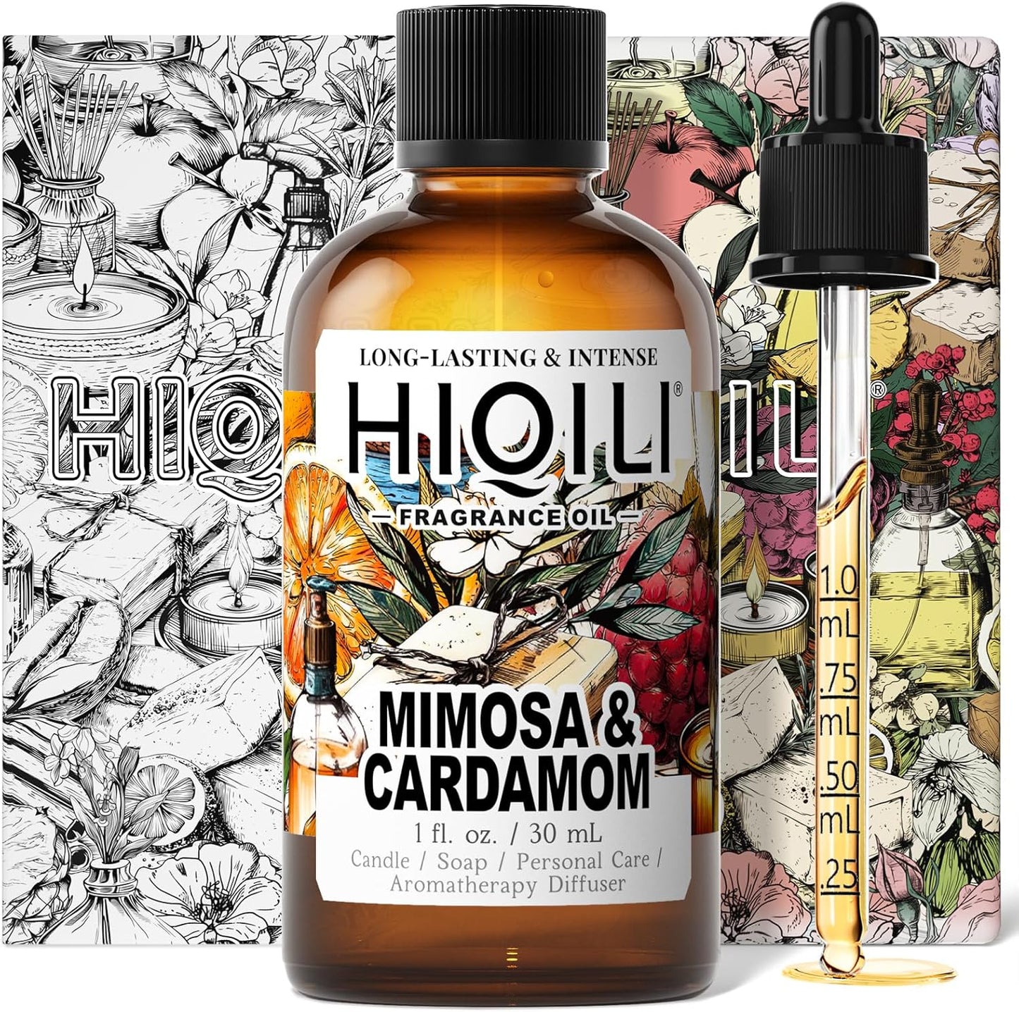 HIQILI Mimosa & Cardamom Fragrance Oil for Candle & Soap Making,Ideal for Essential Oil Diffuser, DIY Perfume, Room Sprays - 1 Fl Oz