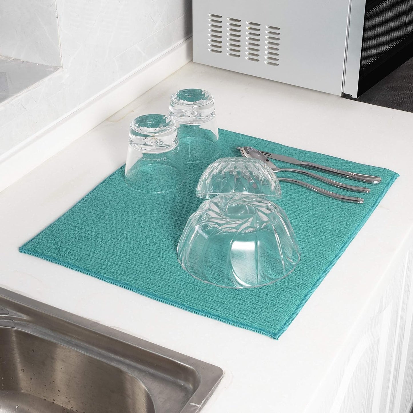 Absorbent, Reversible Microfiber Dish Drying Mat for Kitchen, 18 Inch x 24 Inch