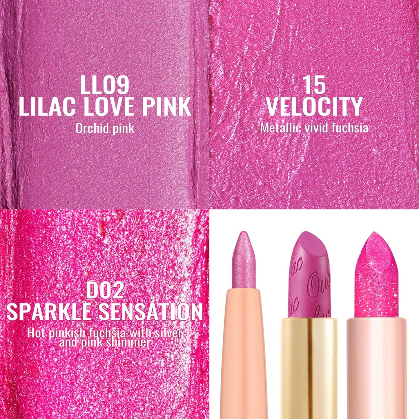 Oulac Lipstick & Lipliner Set 3PCS High Impact Lipcolor with Moisturizing Formula, Vegan Beauty, Full-Coverage Lip Color, Gift Lipstick for Women, LL09+15+D02