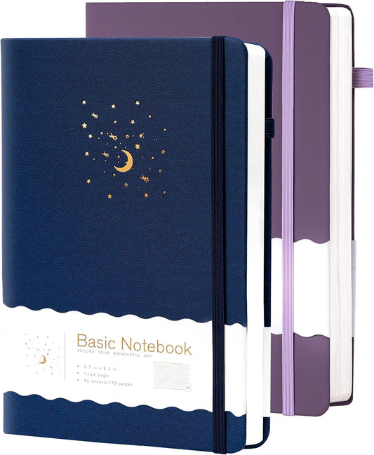 CAGIE Blue& Purple Journal Notebooks for Work, 2 Pack 192 Pages Lined Journaling Notebook, Hardcover Journals for Women Men Writing Gifts, 5.7" x 8.3"