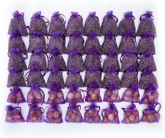 Pack of 48 Lavender Cedar Sachets - 32 Lavender, 16 Cedar for Closet, Drawer, Dresser, Wardrobe and More, LV-D-LC-3