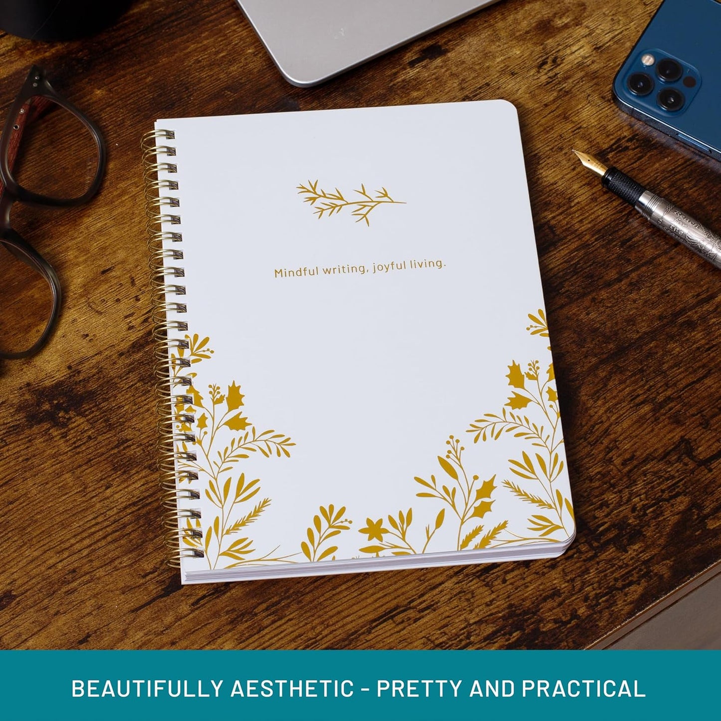 Happy Hoos® Aesthetic Spiral Notebook - 6.25" x 8.25" College Ruled Journal Notebook - Hard Cover Writing Journal for Work, School, Travel, More - Floral Notebook 8 Seasonal Designs (Winter Bliss)