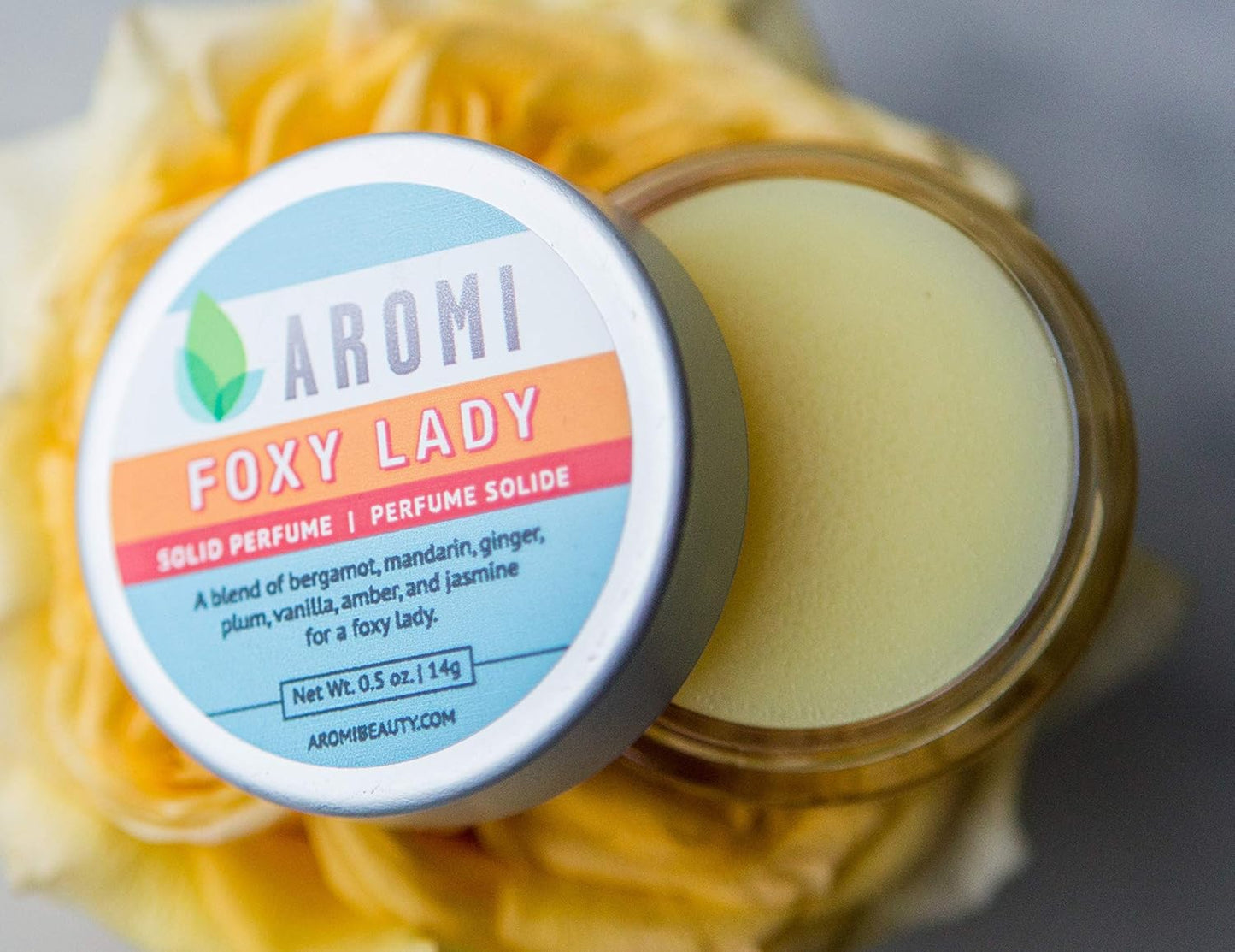 Aromi Solid Perfume | Floral Fragrance – Vegan & Cruelty-free Scent, Travel-Sized, Women’s Stocking Stuffer – Jasmine, Vanilla, Honeysuckle, Mandarin (Foxy Lady)