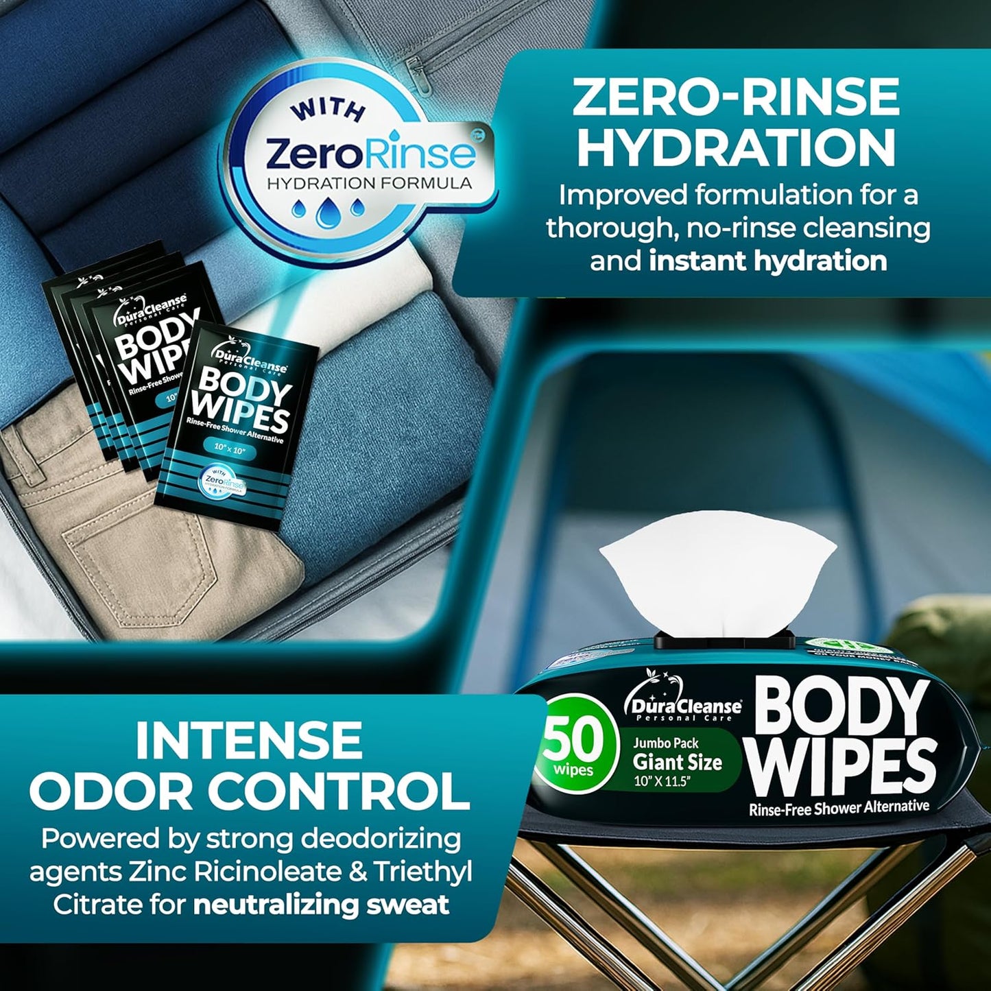 Body Wipes for Men (2pk) - 100 XL No Rinse Shower Sheets + 8 Travel Bath Wipes - 9"x12" After Gym Adult Washcloths - Mens Deodorant, Face Towels, Hunting & Camping Essentials, Survival Gear & Supplies