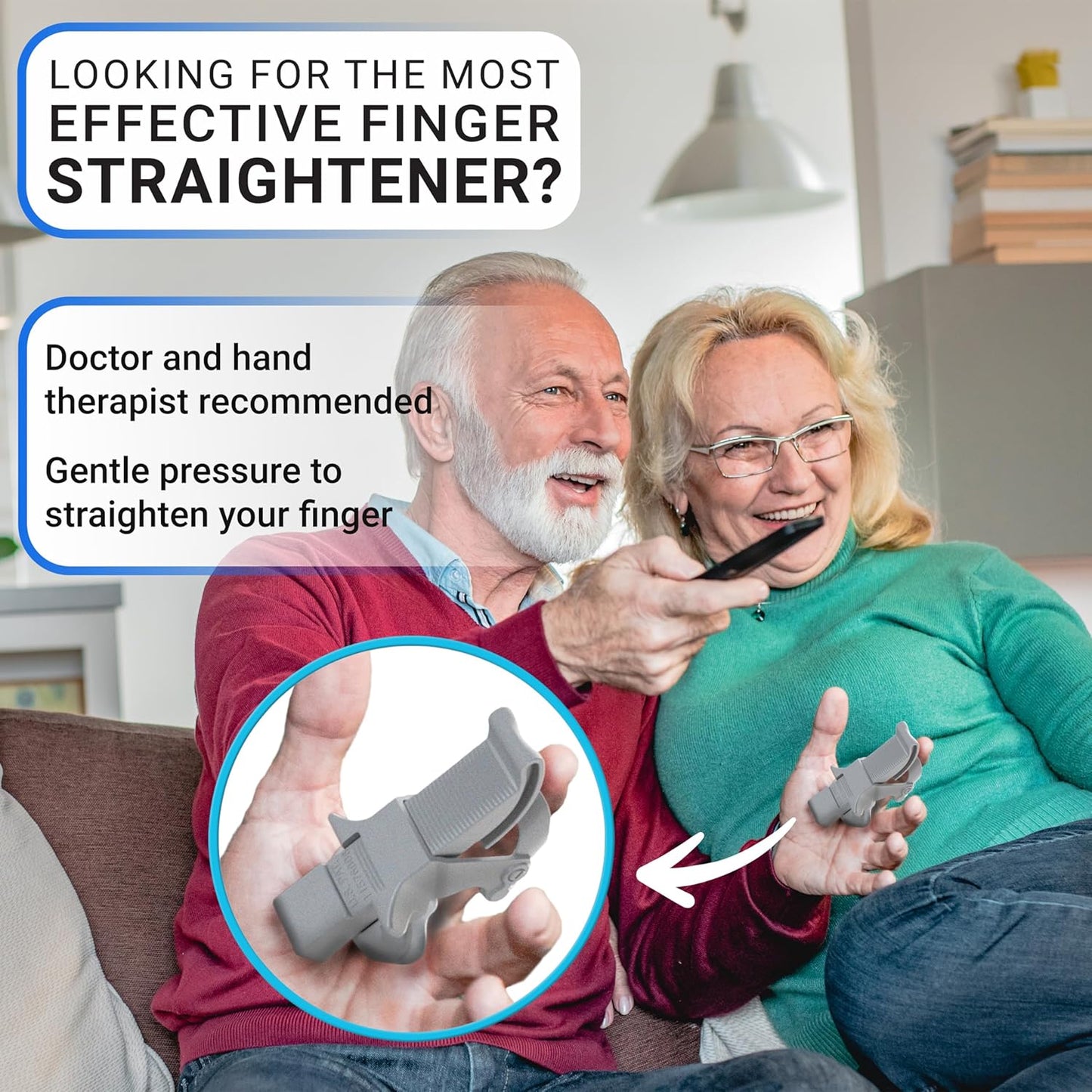 Finger Straightener | PIP Extension Orthosis/Splint For Bent Fingers, PIP Flexion Contractures | Adjustable Joint Stretcher Device | Made in USA | Blue/Small