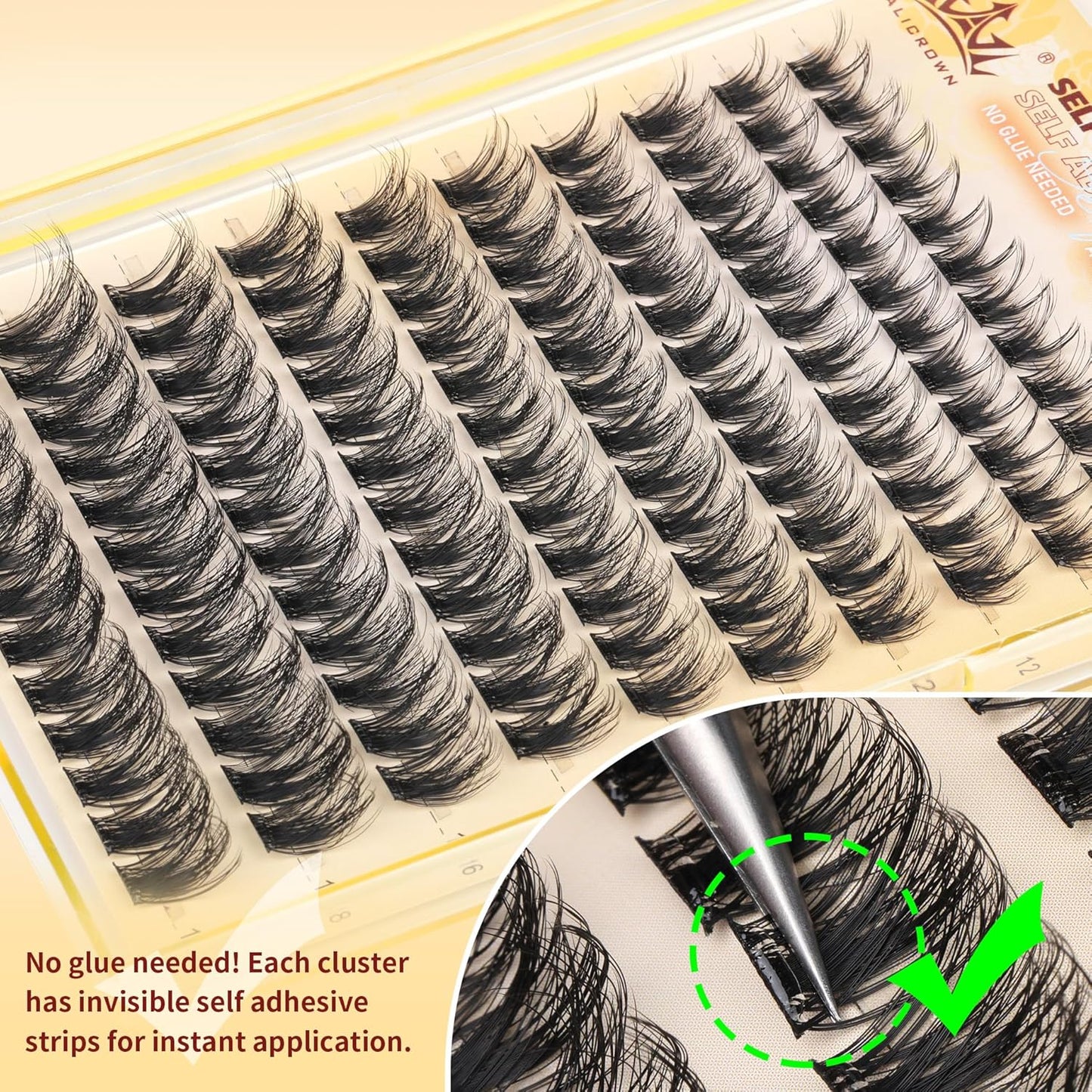 Self Adhesive Lash Clusters Natural No Glue Eyelashes Pre-glued Cluster Eyelash Extensions Wispy Reusable Self Adhesive Eyelash Clusters 120Pcs 10MM-18MM
