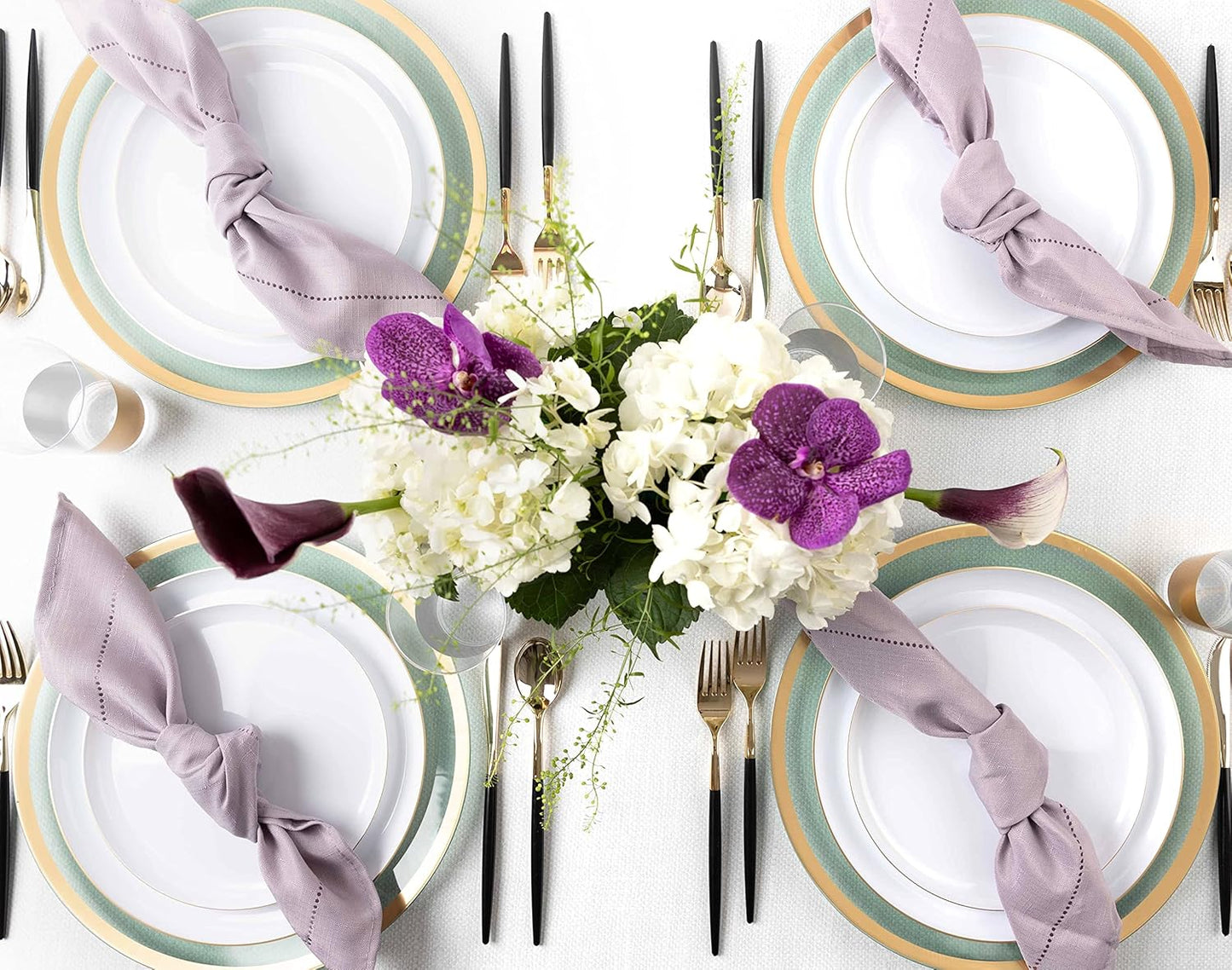 PLASTICPRO [30 Pack 8.6''] White Plastic Party Plates With Gold Rim Edge Collection Premium heavyweight Elegant Disposable Tableware Dishes