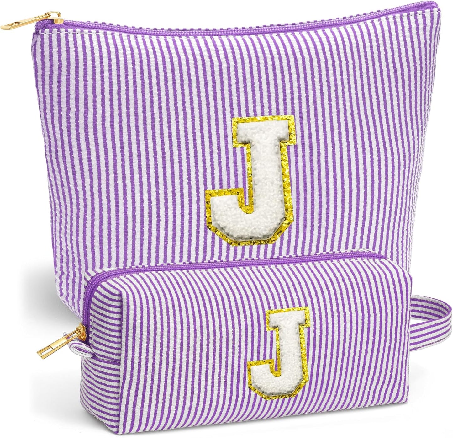 Travel Essentials - Portable Travel Toiletry Bag for Women, Initial Makeup Kit Organizer Make up Cosmetic Bag Set Purple Stuff Birthday Gifts for Women Daughter Mom, Purple Letter J
