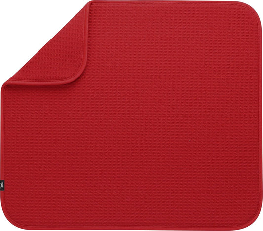 S&T INC. Dish Drying Mat, 16” x 18”, Absorbent Microfiber Kitchen Counter Mat, Dish Drying Pad for Dishes, Utensils, Pots and Pans, Large, Red
