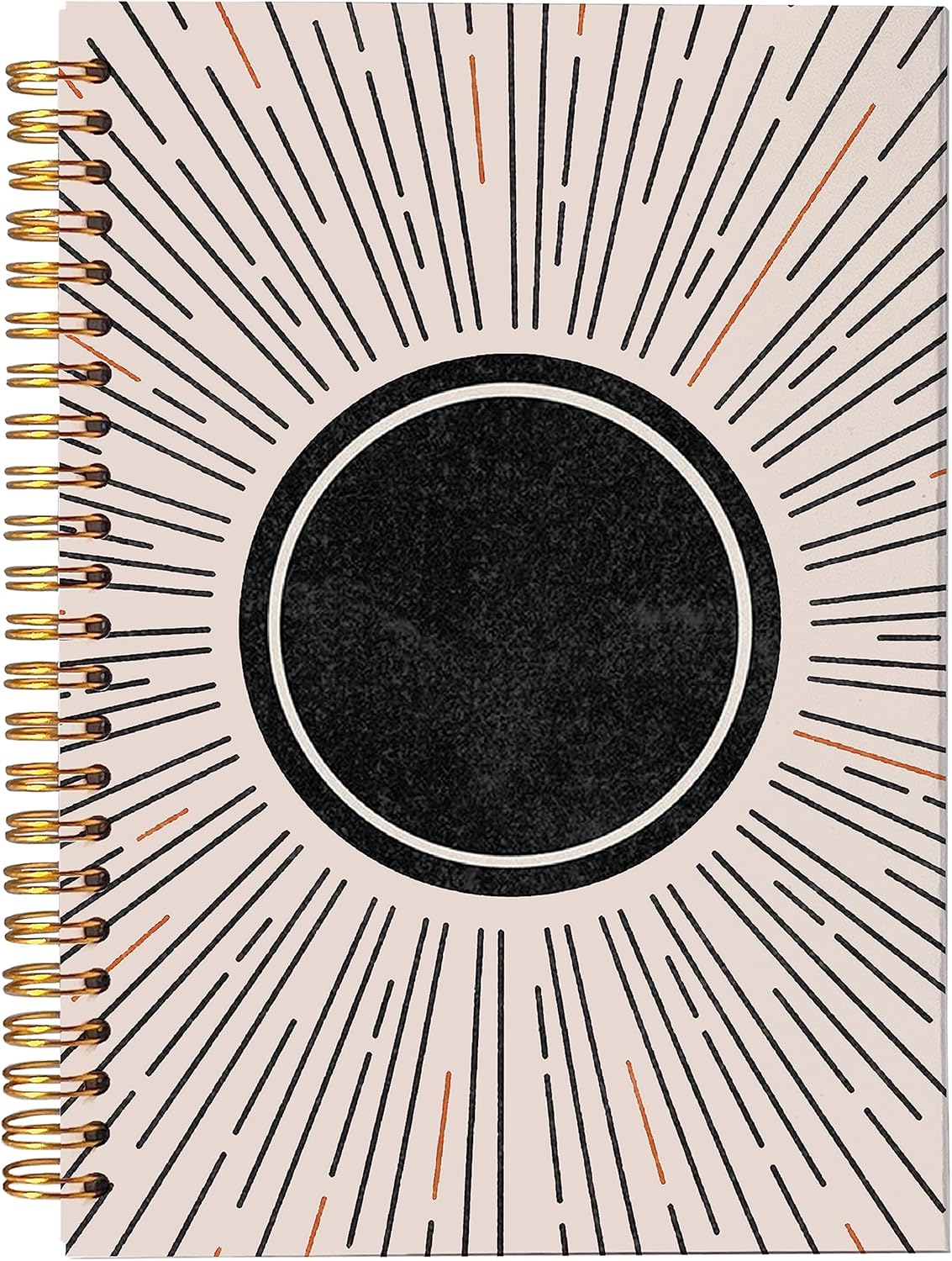 VNWEK Abstract Boho Black Sun Sunshine Sunray Sunburst Spiral Notebook Journal 5.5 x 8.3 inches,Boho Lined Hardcover Spiral Notebook,Boho Gifts for Women Teen Girls Teens