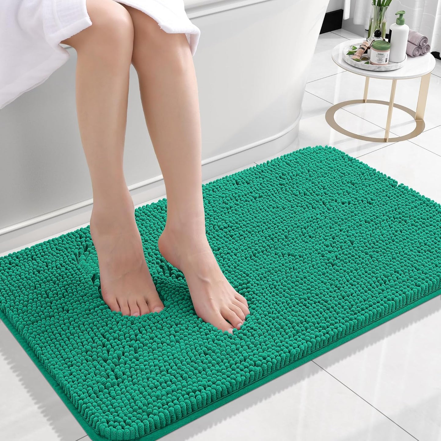 OLANLY Bathroom Rugs 24x16, Extra Soft Absorbent Chenille Bath Rugs, Rubber Backing Quick Dry, Machine Washable Bath Mats for Bathroom Floor, Tub and Shower, Home Decor Accessories, Emerald