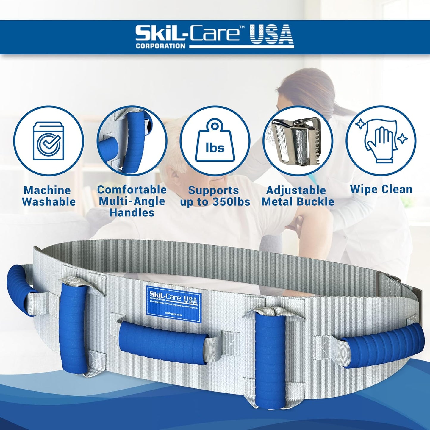 Skil-Care Multi-Grip Gait Belt with Handles for Seniors up to 350lbs, Transfer Belt for Elderly and Disabled, Physical Therapy Equipment for Lift Assist, Walking Aids, Gait Belts for Seniors, 252220