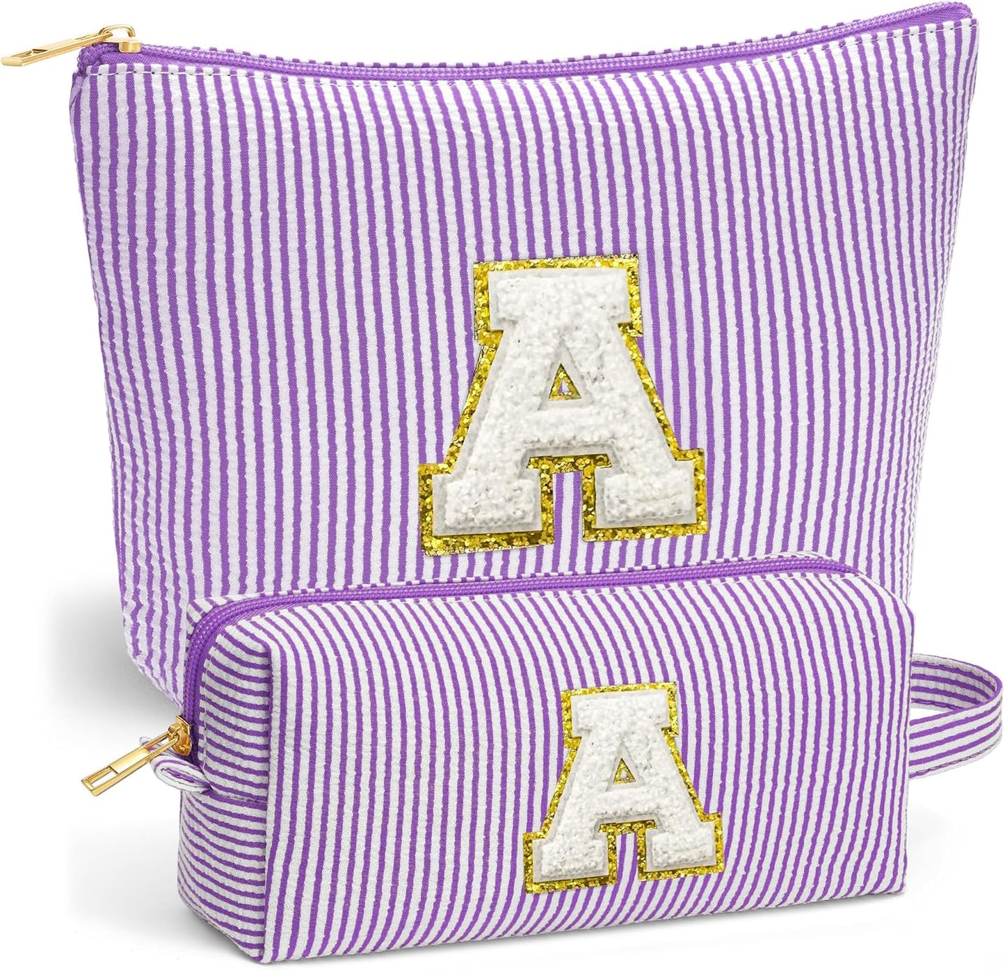 Travel Makeup Bag Set - Travel Essentials, Initial Make up Cosmetic Bag Makeup Pouch Travel Toiletry Bag | Cute Purple Stuff Birthday Gifts for Women Mom Daughter, Purple Letter A