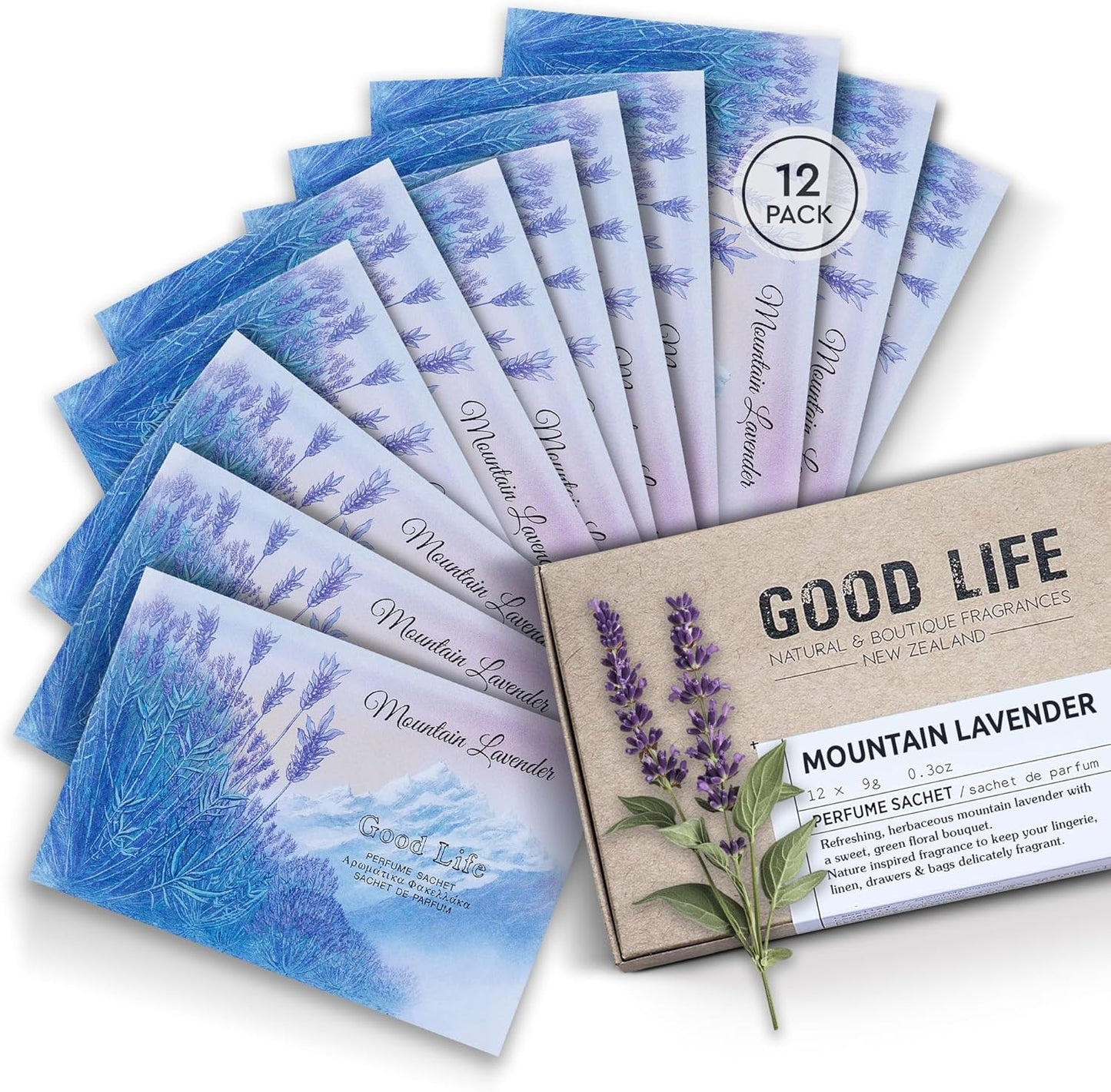 Good Life Mountain Lavender Scented Sachets | Designed in New Zealand | 12 Sachets
