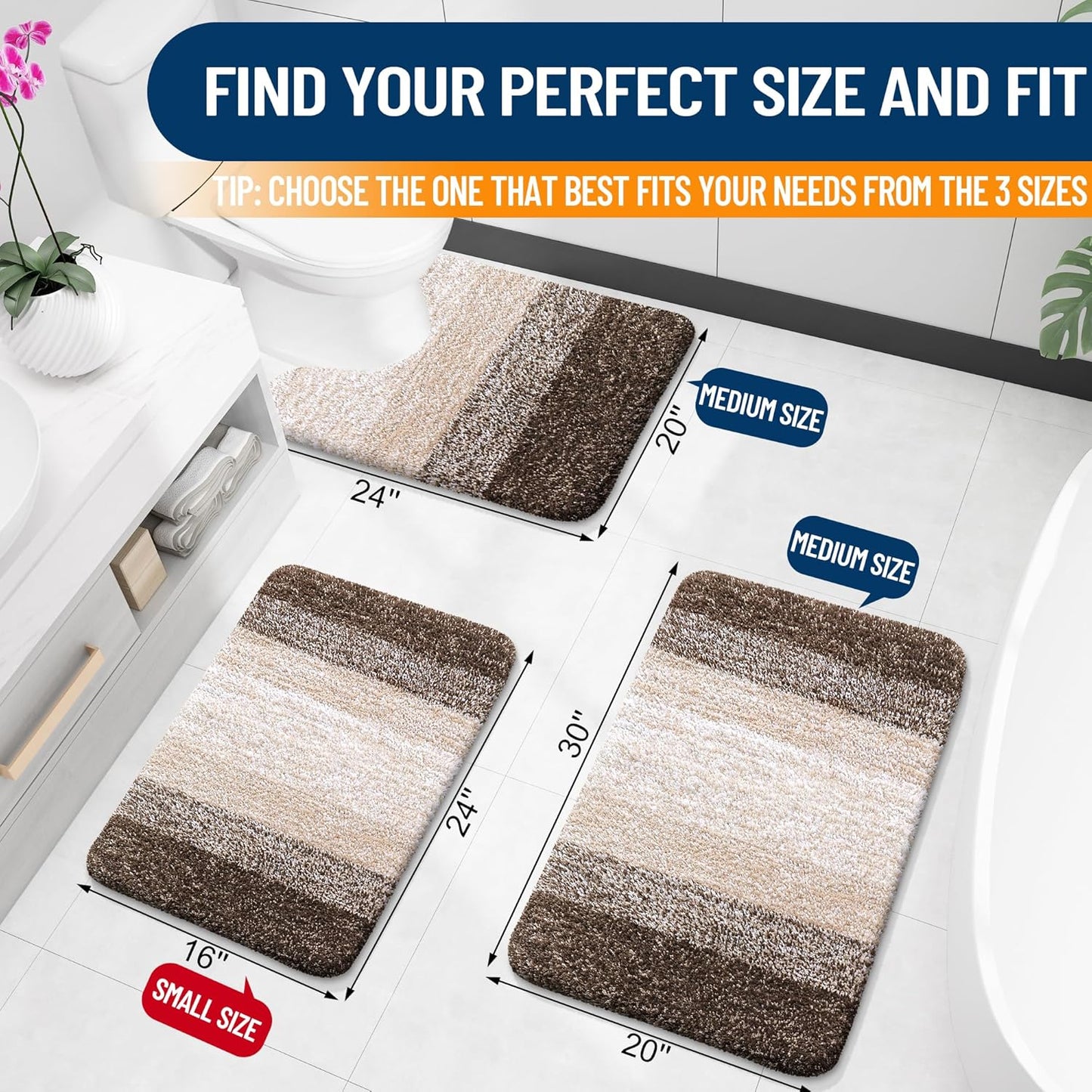 OLANLY Bathroom Rugs Mat 30x20, Extra Soft Absorbent Microfiber Bath Rugs, Rubber Backing, Quick Dry, Machine Washable Bath Mats for Bathroom Floor, Tub and Shower, Home Decor Accessories, Light Brown