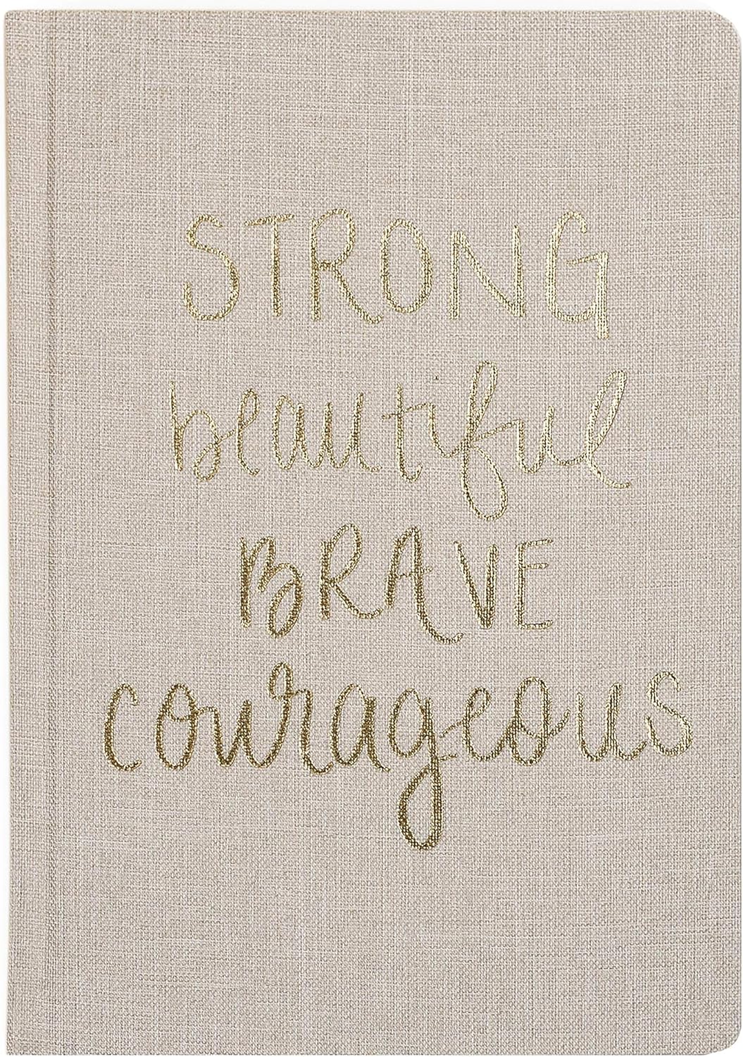 Sweet Water Decor Cute Motivational Lined Composition Notebook for Women, 100 Ruled Pages for Writing, Diary with Fabric Inspirational Cover (Strong Beautiful Brave Courageous)