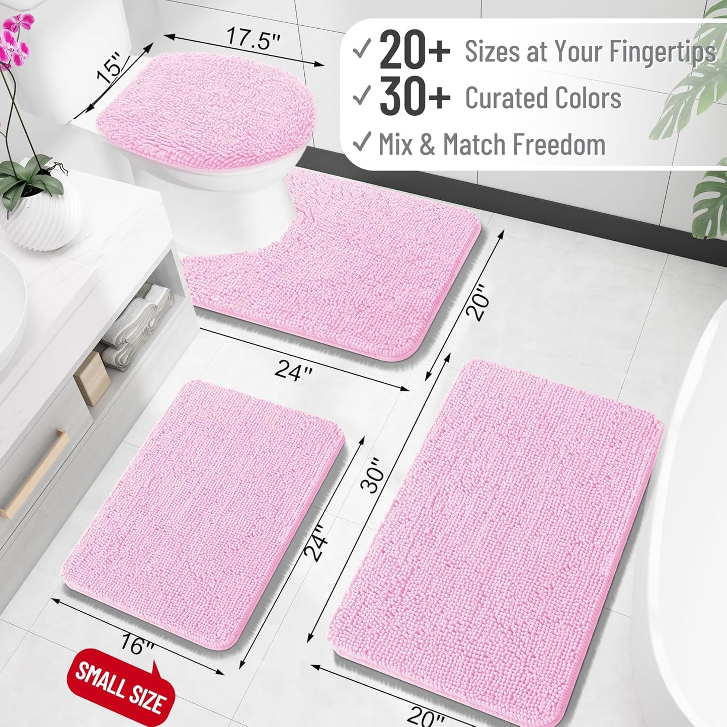 OLANLY Bathroom Rugs 30x20, Extra Soft Absorbent Chenille Bath Rugs, Rubber Backing Quick Dry, Machine Washable Bath Mats for Bathroom Floor, Tub and Shower, Home Decor Accessories, Pink