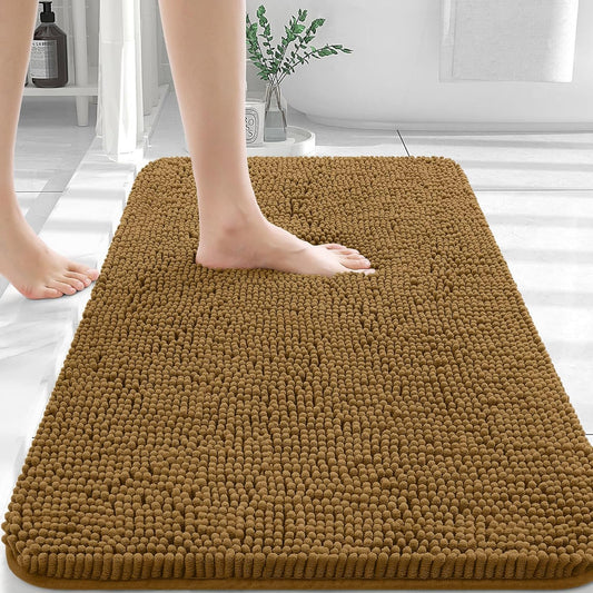 OLANLY Bathroom Rugs 36x24, Extra Soft Absorbent Chenille Bath Rugs, Rubber Backing Quick Dry, Machine Washable Bath Mats for Bathroom Floor, Tub and Shower, Home Decor Accessories, Ochre