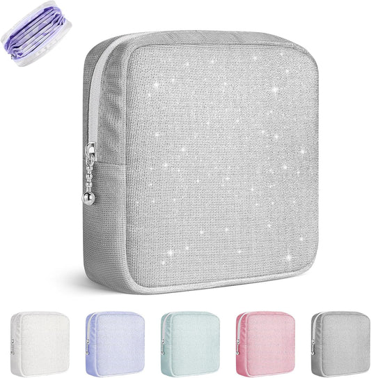 Period Bag for Teen Girls, Canvas Sanitary Napkin Storage Bag with Zipper, Portable Menstrual Pad Bag Tampon Holder for Purse