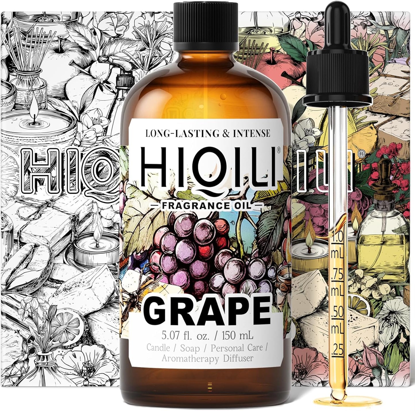 HIQILI Grape Fragrance Oil for Diffuser & Oil Burner, Fruity Scents for Making Candles, Hand Soap, Air Freshener, Long Lasting - 5.07 Fl Oz