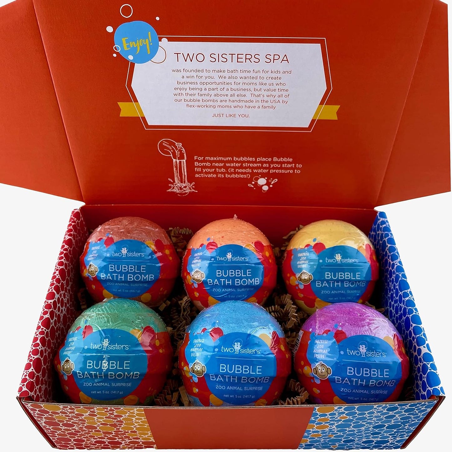 Zoo Animal Bath Bombs for Kids with Surprise Toys Inside (6 Pack) - Gentle and Safe, USA Made, Large Bubble Bomb & Ideal Gift for Boys & Girls by Two Sisters