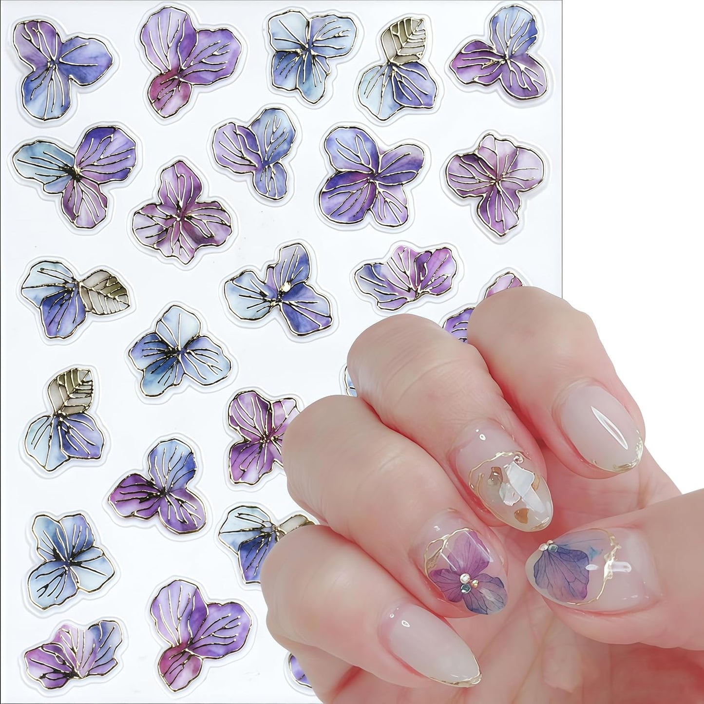4 Sheets Purple Gold Flower Nail Art Stickers 5D Embossed Flowers Self-Adhesive Pegatinas Uñas Colorful Petals Nail Decals Purple Flower Nail Stickers for Women Nail Art Decoration