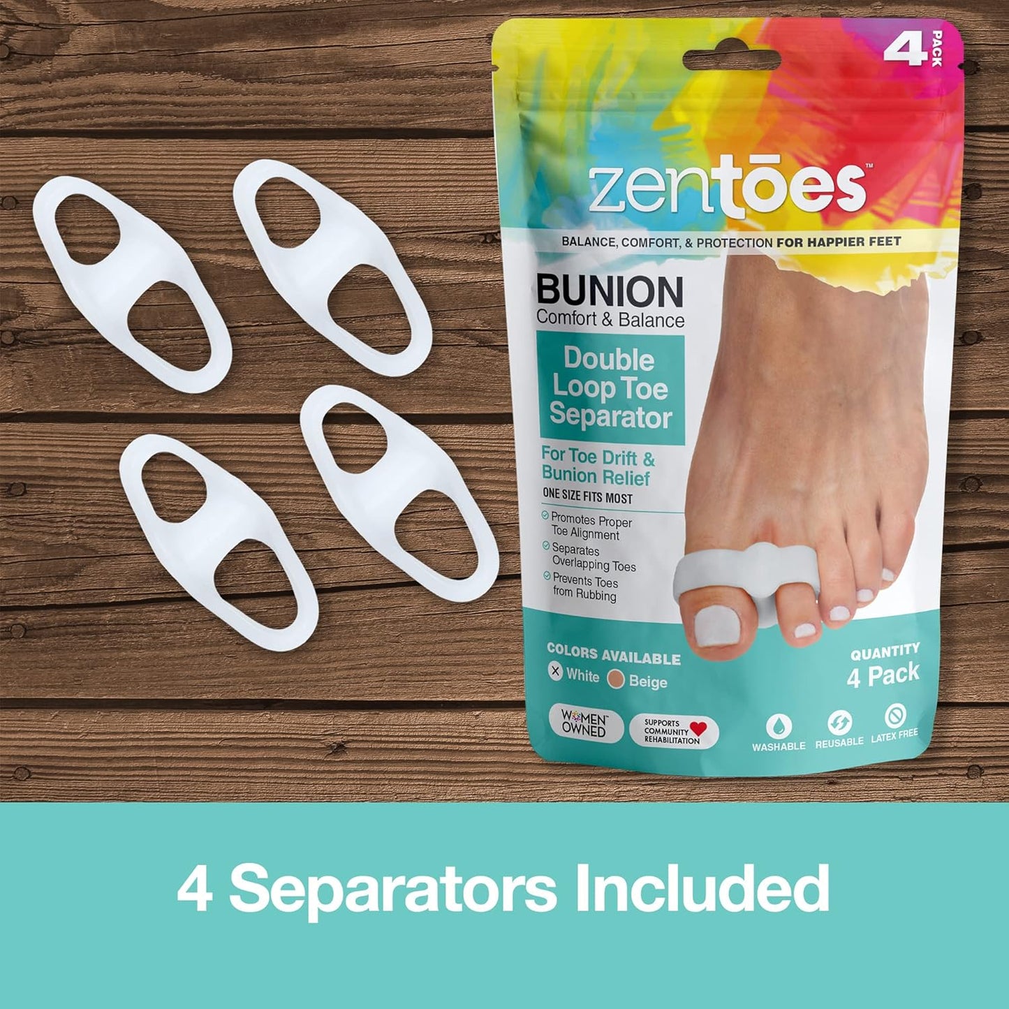 ZenToes Toe Spacers Bunion Corrector for Women and Men, Big Toe Straightener, Double Loop Gel Splint Separator for Correct Alignment of Overlapping Toes