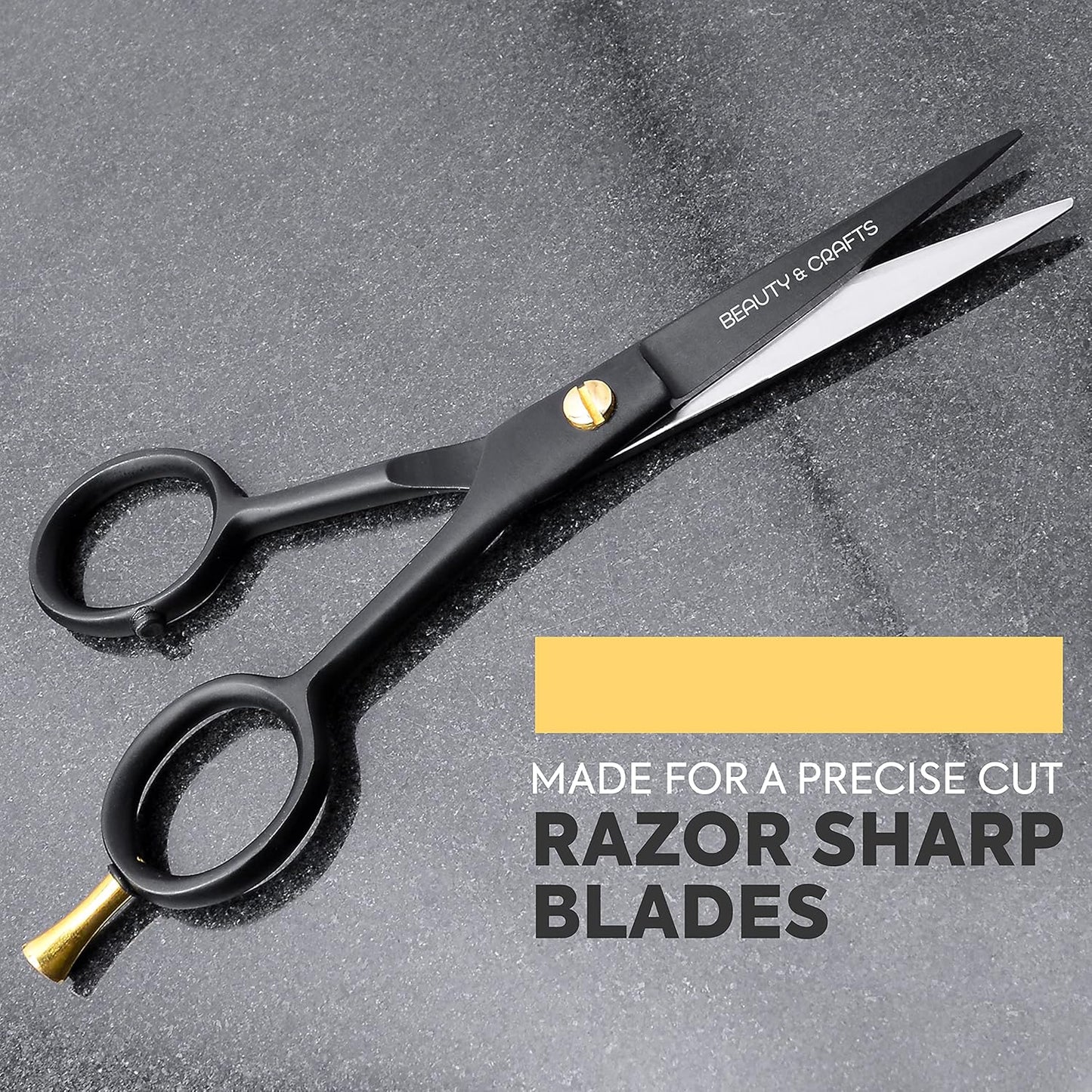 Beauty & Crafts- 5'' German Beard Mustache Scissors - 2 Mustache Comb for Facial Hair with Beautiful Pouch - Beard Trimming Scissors Use for Grooming, Cutting, and Styling of Mustache (Black)