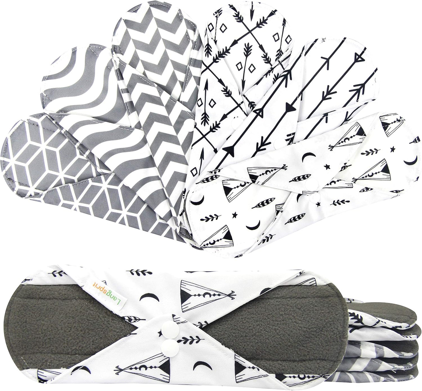 7pcs Set 1 pc Mini Wet Bag +6pcs Absorbent Reusable Sanitary Pads/Washable Cloth Menstrual Pads (L,Grey)