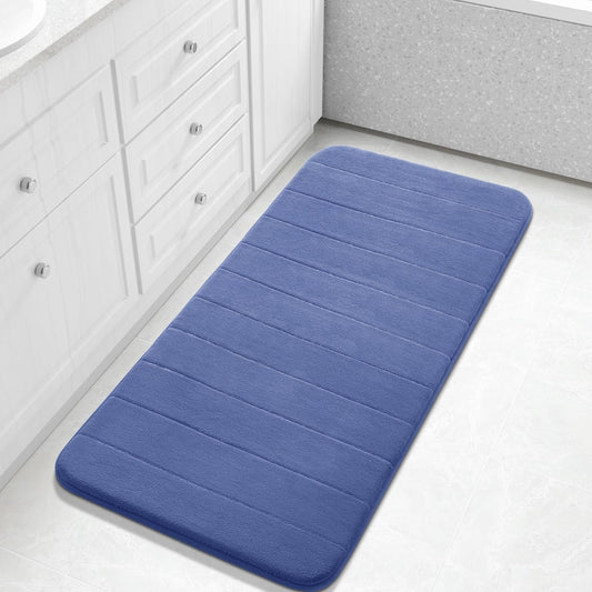 Yimobra Long Bath Mat 44"x24", Super Soft Quick Dry Memory Foam Bathroom Rug, Water Absorbent, Non Slip Backing Machine Washable for Tub Shower, Thick Comfort Support, Navy Blue