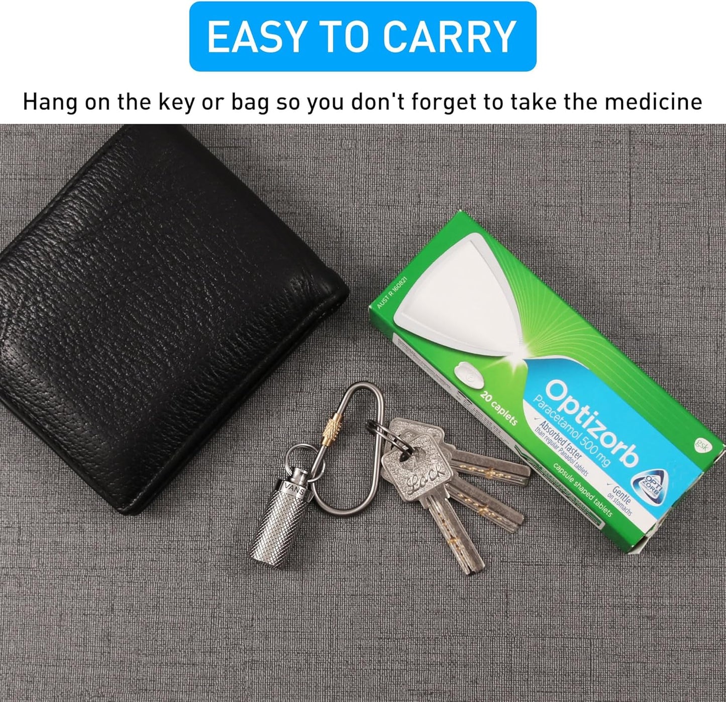 Titanium Waterproof Keychain Pill Holder Container,Portable Mini Size Pill Box Case for Outdoor Travel Camping （2 Pack）