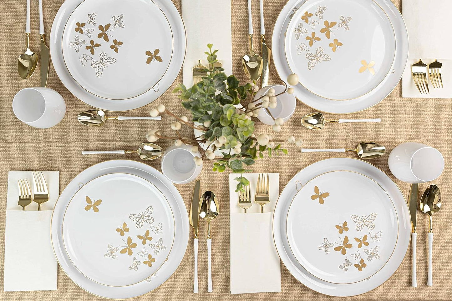 PLASTICPRO [30 Pack 8.6 Plastic Party Plates Edge Collection Premium heavyweight Elegant Disposable Tableware Dishes Butterfly Collection