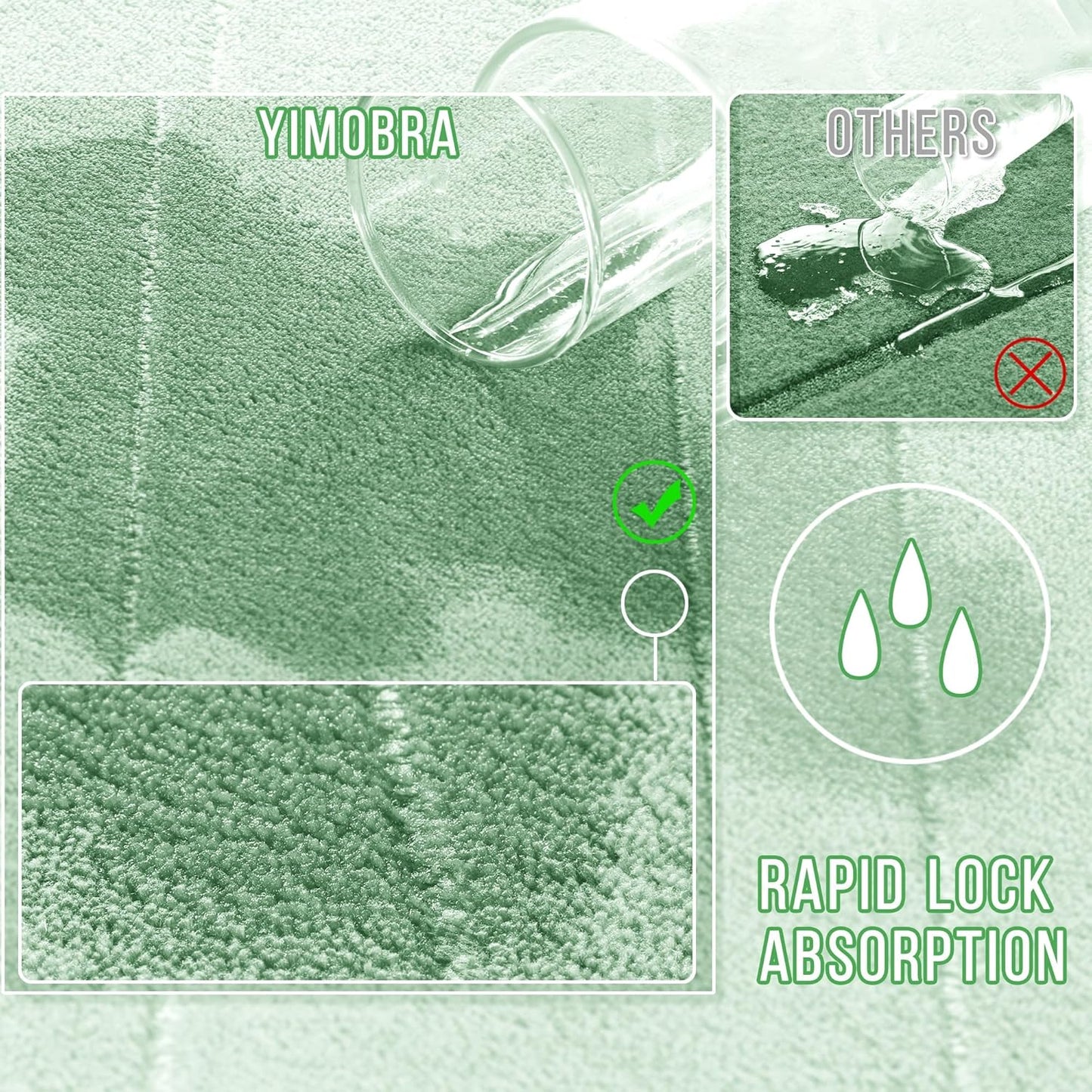 Yimobra Memory Foam Bath Mat, Super Soft Absorbent Bathroom Rug Non Slip 31.5x20 Inch, Quick Dry, Machine Washable Floor Carpet for Tub Shower, Home Decor Accessories, Pale Green