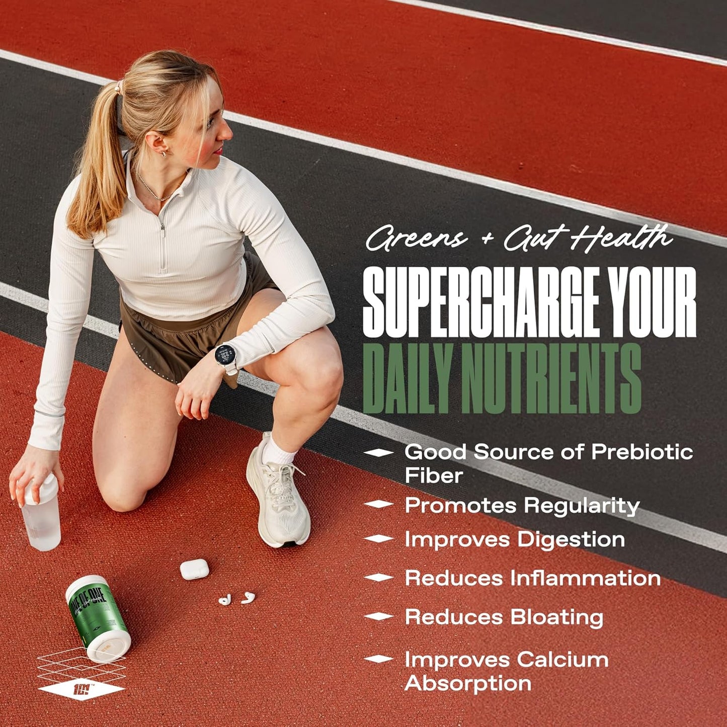 ONE of ONE Greens & Gut Health – Superfood Greens Powder with Prebiotics, Probiotics & Digestive Enzymes for Gut Health, Immunity & Energy, No Artificial Sweeteners - Mixed Berry, 30 Serving