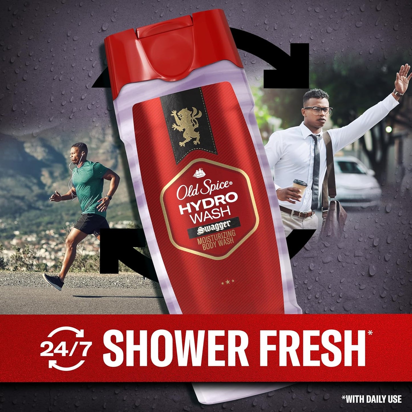 Old Spice Moisturizing Body Wash for Men, Hydro Wash, 2-in-1 Long Lasting Scent & Deep Hydration, 24/7 Shower Fresh, Smoother Swagger Scent, 16 oz (Pack of 4)