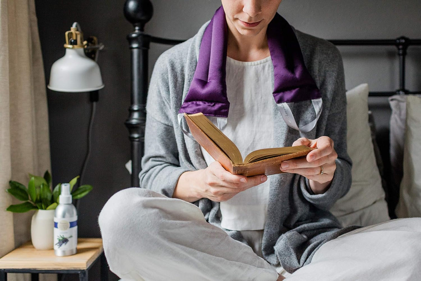 Victoria's Lavender Luxury Microwavable Aromatherapy Neck Wrap Neck Pain Comfort with Genuine Lavender & Flax Seed, Made in USA Linen Spray (2.5 oz) & Lavender Essential Oil - Gift Box Set (Set of 2)